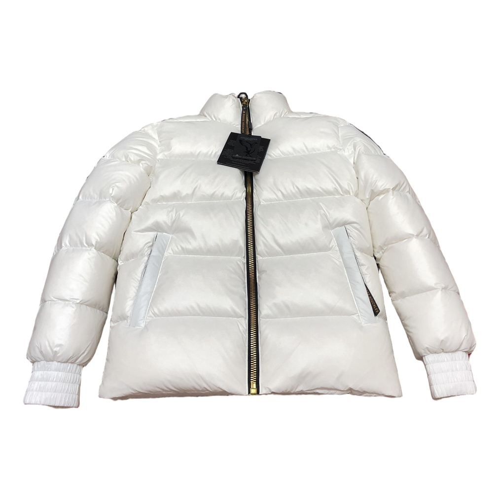 Moose Knuckles Logo-Zip Quilted Puffer Bomber | Off White | Canadian Down