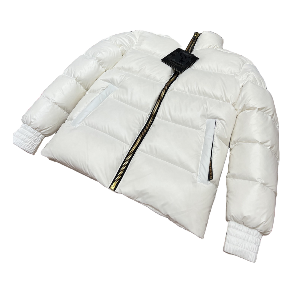 Moose Knuckles Logo-Zip Quilted Puffer Bomber | Off White | Canadian Down