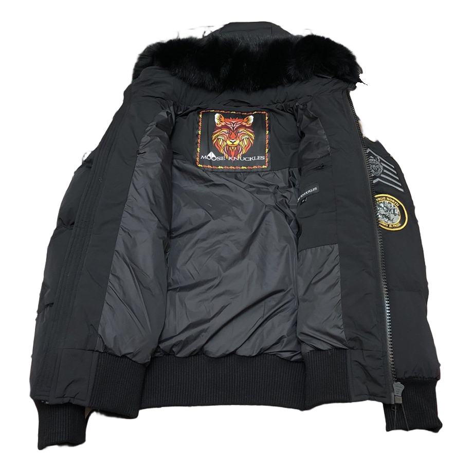 Moose Knuckles Patch-Detail Hooded Bomber | Black | Canadian Down