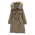 Prada Belted Fur-Trim Hooded Coat | Beige | Italian Luxury
