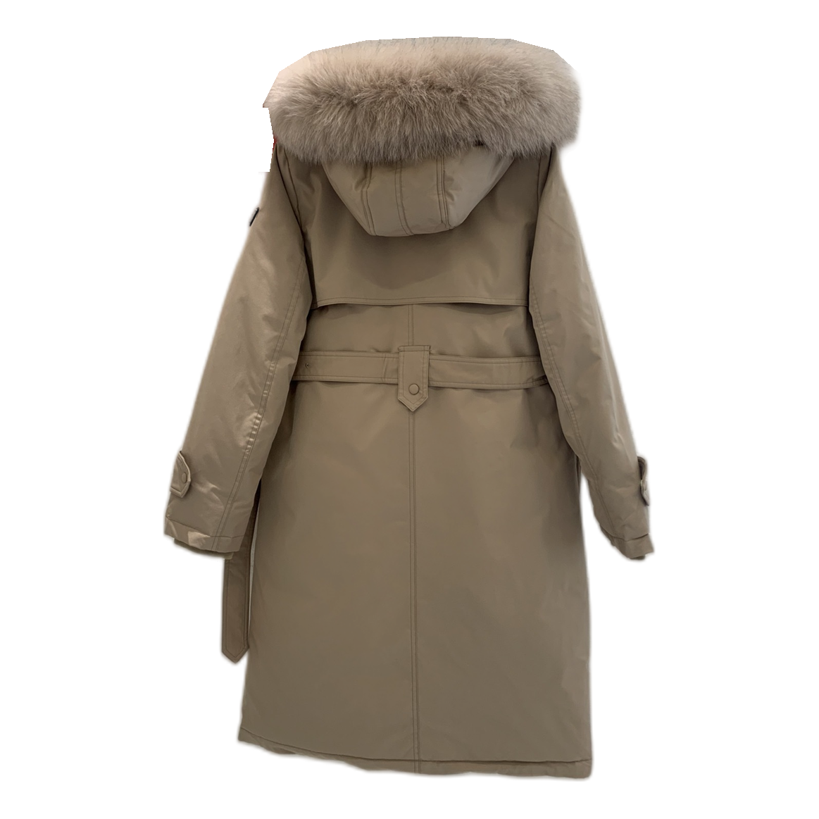 Prada Belted Fur-Trim Hooded Coat | Beige | Italian Luxury