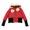 Moose Knuckles Debbie Pom-Pom Hooded Bomber Jacket | Red | Canadian Down