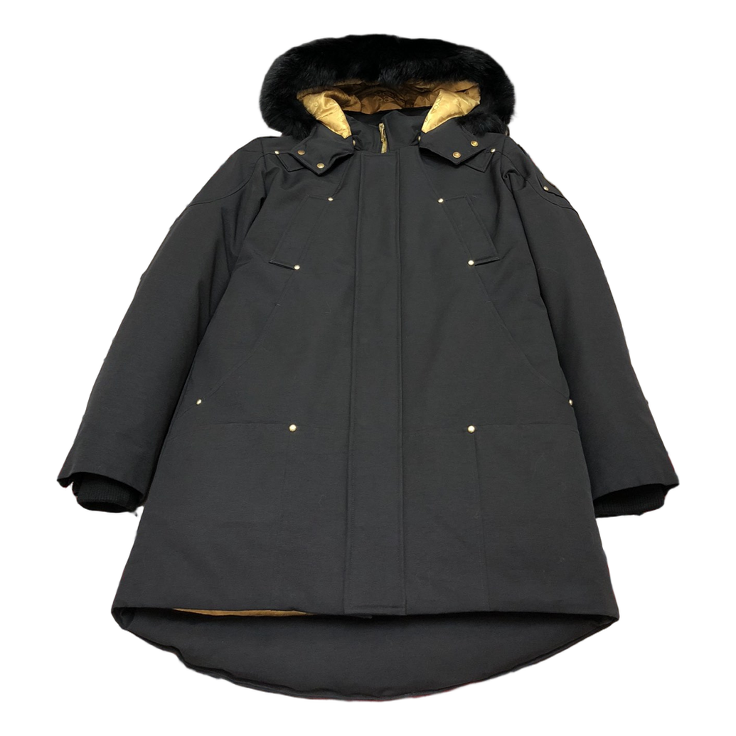 Moose Knuckles Gold-Lined Fur-Trim Long Parka | Black | Canadian Down