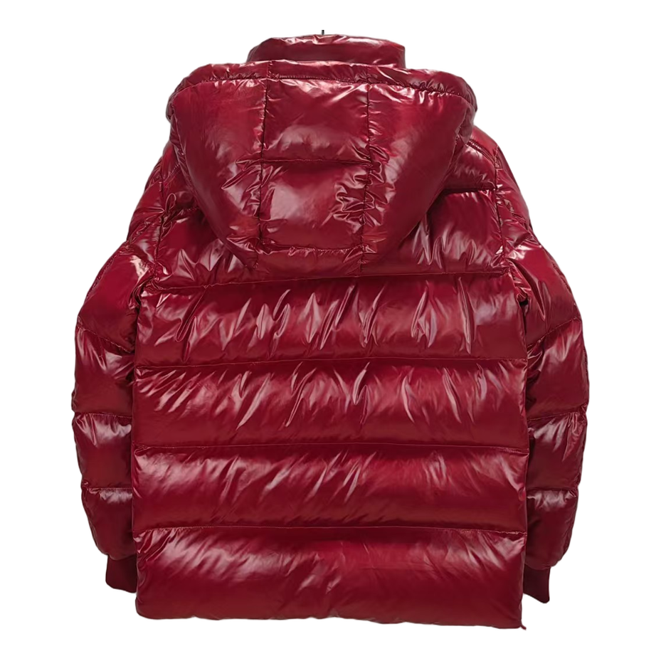 Moncler Logo-Zip Glossy Hooded Puffer Jacket | Red | Premium Down