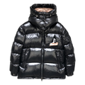 Moncler Mountain-Badge Glossy Short Puffer Jacket | Black | Premium Down