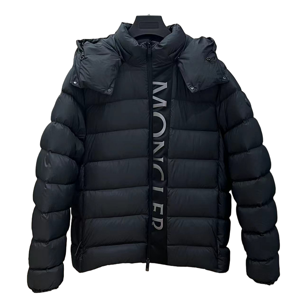 Moncler Vertical-Logo Placket Hooded Puffer Jacket | Black | Premium Down
