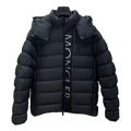 Moncler Vertical-Logo Placket Hooded Puffer Jacket | Black | Premium Down