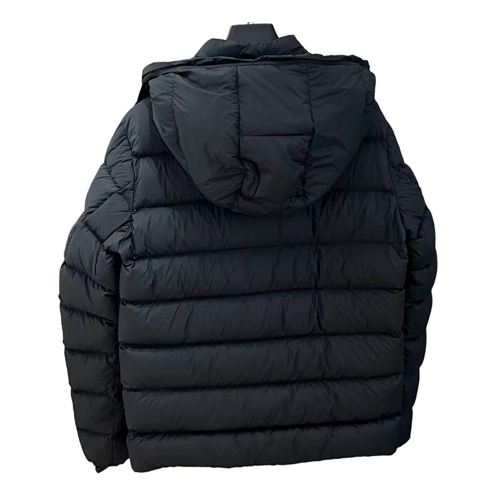 Moncler Vertical-Logo Placket Hooded Puffer Jacket | Black | Premium Down
