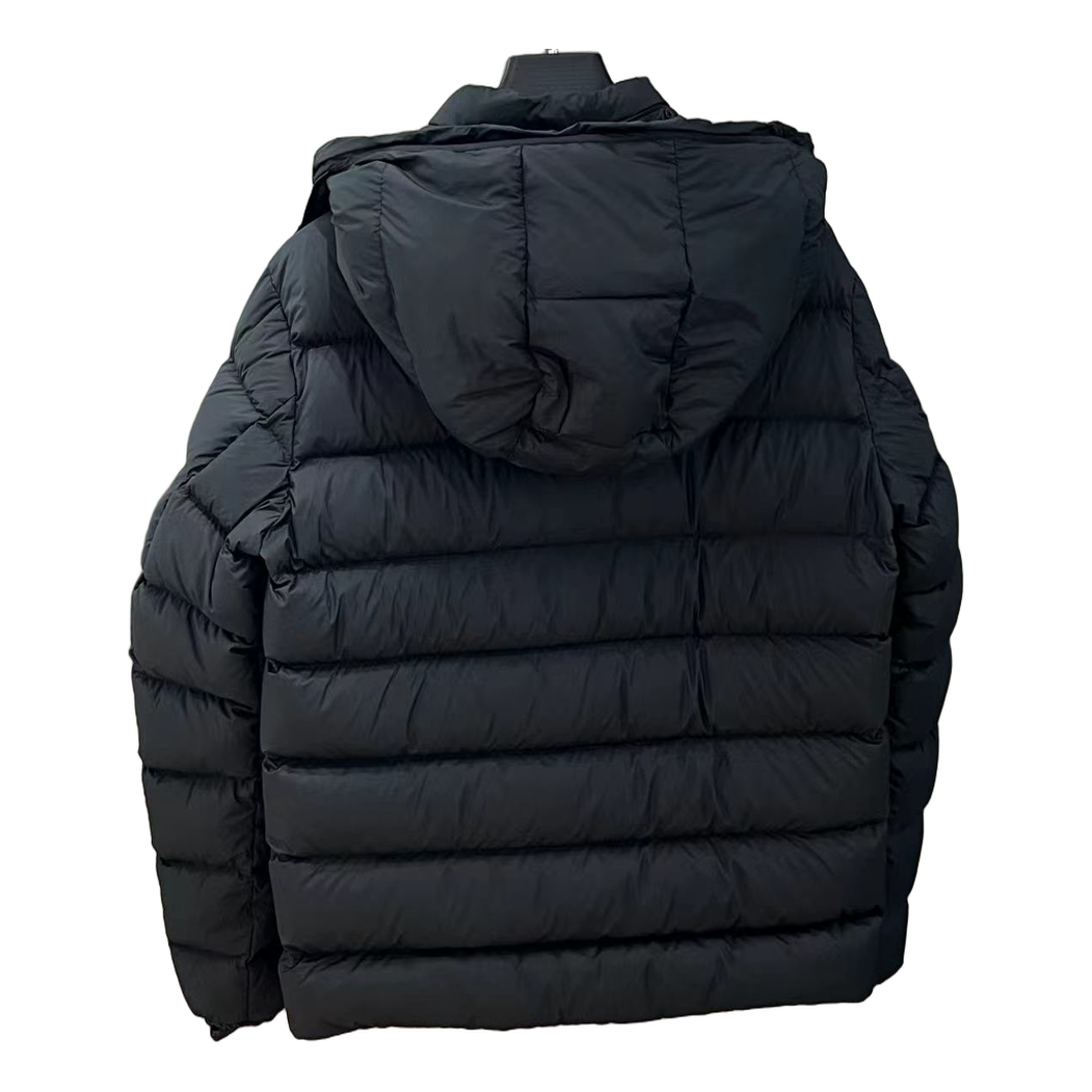 Moncler Vertical-Logo Placket Hooded Puffer Jacket | Black | Premium Down