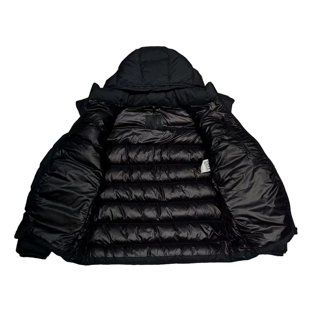 Moncler Vertical-Logo Placket Hooded Puffer Jacket | Black | Premium Down