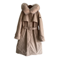 Prada Belted Fur-Trim Hooded Coat | Blush Beige | Luxury Outerwear