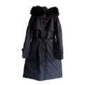 Prada Belted Fur-Trim Hooded Coat | Black | Italian Luxury