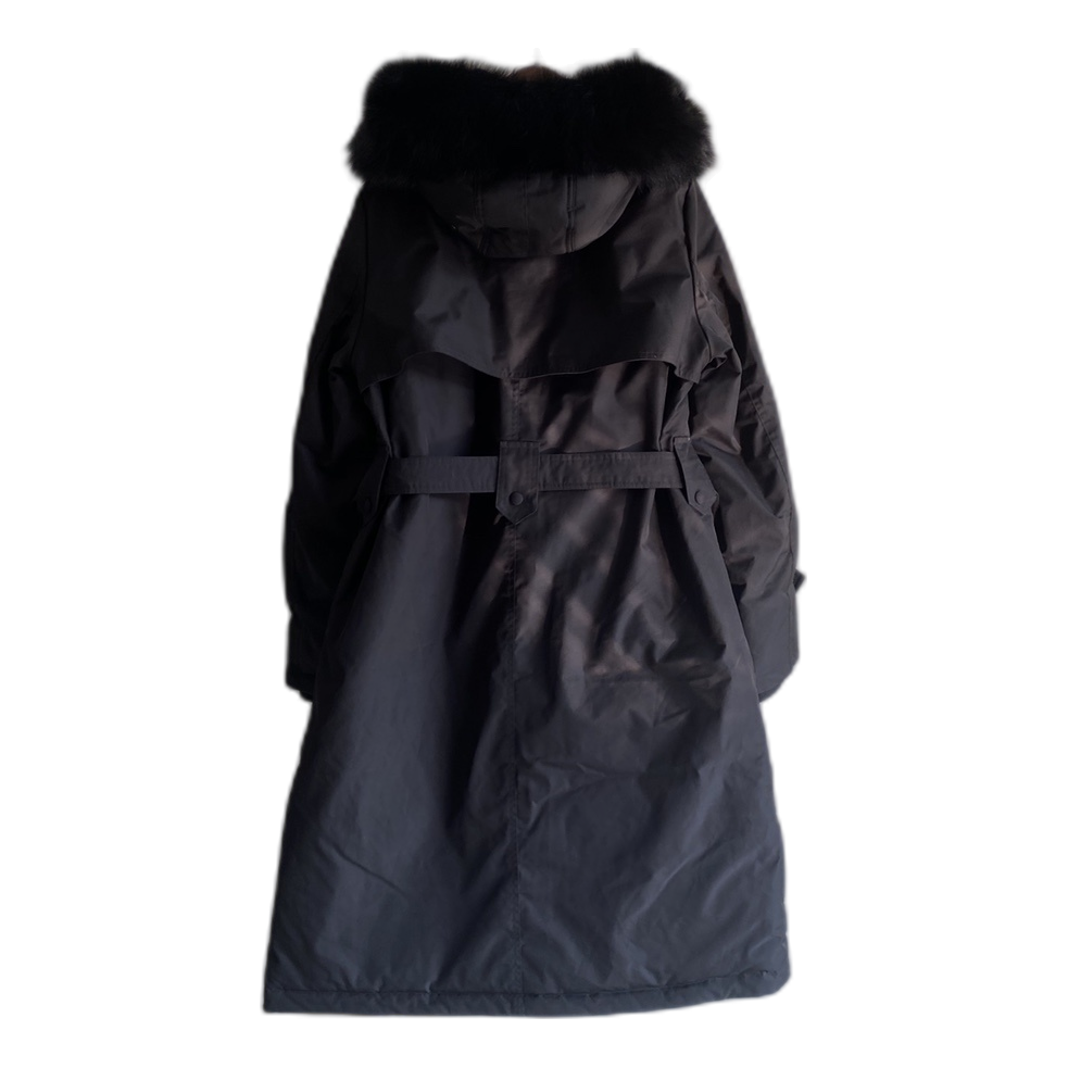 Prada Belted Fur-Trim Hooded Coat | Black | Italian Luxury