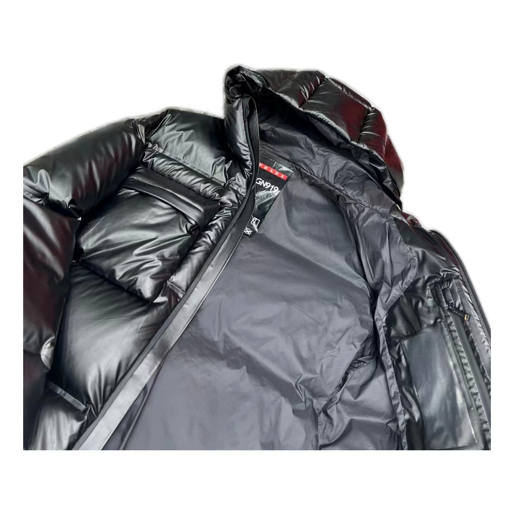 Prada Linea Rossa Hooded Puffer Jacket | Black | Luxury Sportswear