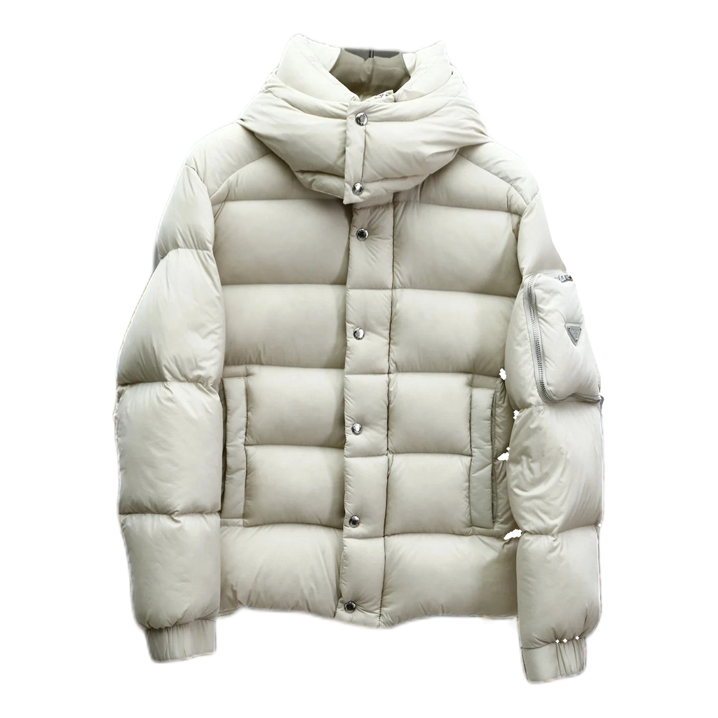Prada Hooded Puffer Jacket with Sleeve Pouch | Italian Luxury
