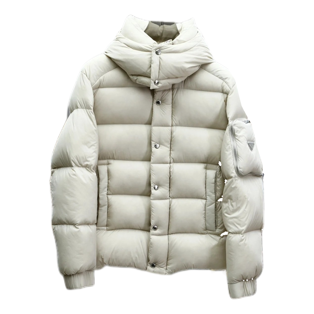 Prada Hooded Puffer Jacket with Sleeve Pouch | Italian Luxury