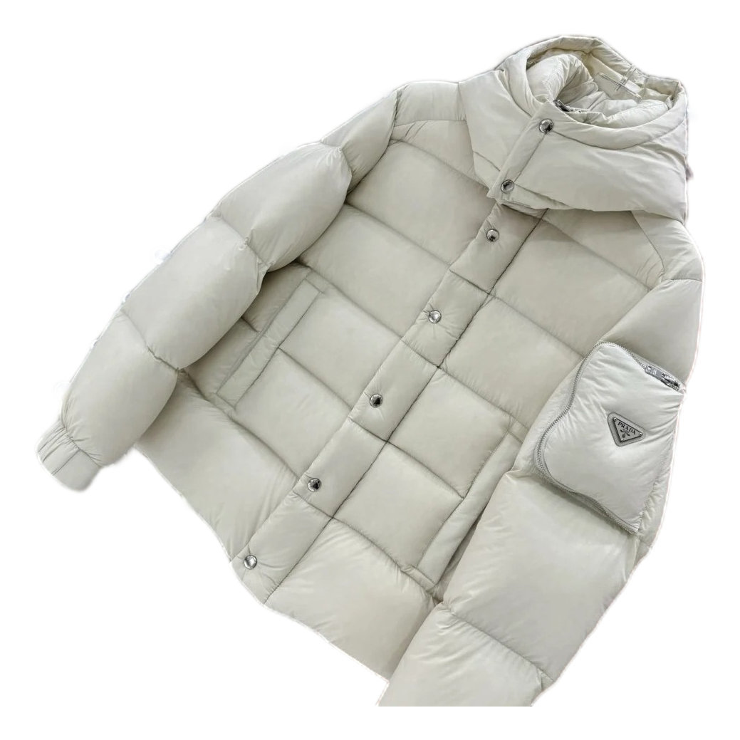 Prada Hooded Puffer Jacket with Sleeve Pouch | Italian Luxury